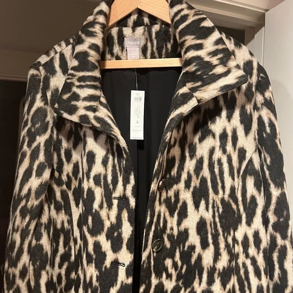 Plush Sophisticated Animal LS Leather/Outerwear Animal Print Coat - Picture 1 of 11